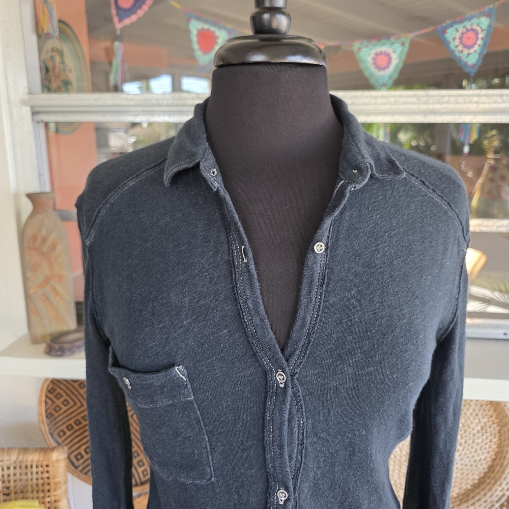 Free People Navy Blue Button-Down Shirt - Picture 5 of 16